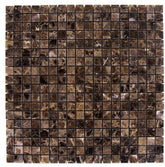 Emperador Dark Spanish Marble Square 5/8 X 5/8 Mosaic Wall Floor Tile Backsplash Polished for Kitchen, bathroom Shower, Accent décor, Fireplace